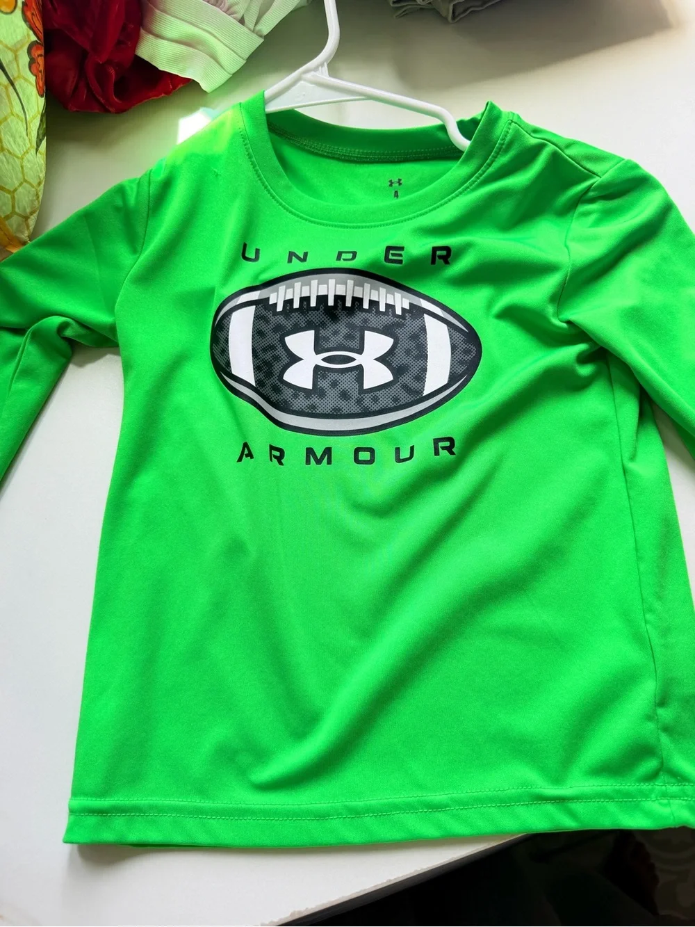 Under Armour Neon Green Long Sleeve Football Logo Tee